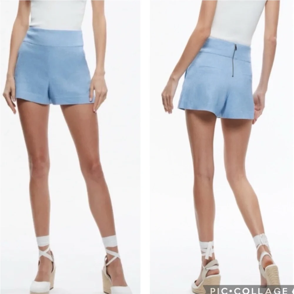 Alice + Olivia Donald High Waist Linen Blend Chambray Shorts Blue 8 - Picture 2 of 10